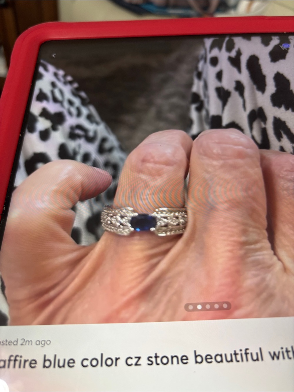 Source Unknown Silver Ring with Deep Blue Stone and Clear Accents